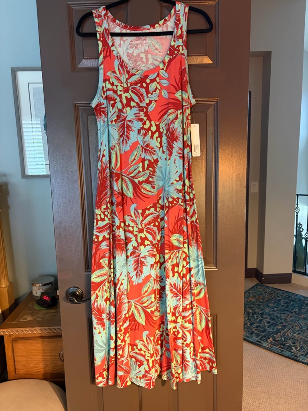 Soft Surroundings Coral and Aqua Tropical Maxi Dress - Picture 3 of 7